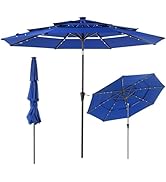 NEWBULIG 10ft Solar Patio Umbrella with 32 LED Lights, Table Market Umbrella with Tilt Adjustment...