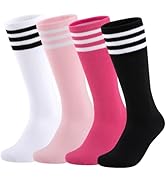 Comfoex Kids Soccer Socks 4 Pairs Girls Baseball Football Sports Tall Socks With Cotton Stripes G...