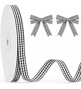 KINGLAKE Black Gingham Ribbon, 50Yd x 3/8" Buffalo Checkered Plaid, Gift Wrapping