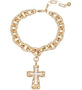 Gold Plated Cross Pendant Bracelet for Women - Adjustable Chain Link Religious Jewelry, Dainty Mi...