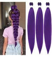 Long Purple Braiding Hair Pre Stretched Yaki Straight Hair Extensions for Braiding Halloween Cosp...