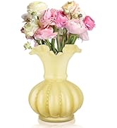 Joeyan Handmade Yellow Glass Flower Vase,7.9" Vintage Decorative Urn Vase for Centrepieces Bouque...