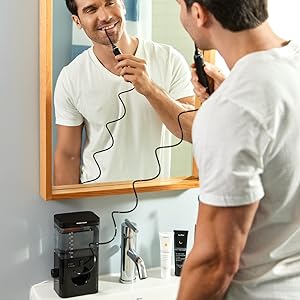 Man water flossing