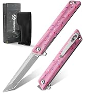 VIRENKNIFE Pink Pocket Knife for EDC,3.6" D2 Steel Blade Folding Knife with G10 Handle, Safety Li...