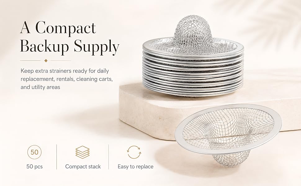 Kingrol 50 Pack 2-3/4 Inch Stainless Steel Sink Strainers, Small Mesh Drain Strainer Baskets