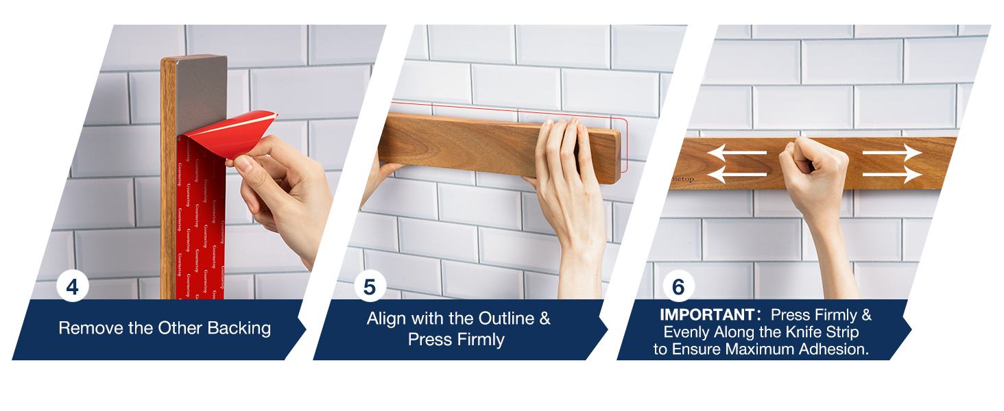 Magnetic knife holder installation options showing adhesive mount