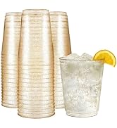 R-kay 10 oz Gold Glitter Plastic Cups For Party - 50 Pack Gold PLastic Cups - Hard Disposable Cup...
