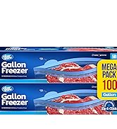 Freezer Gallon Bags - 100 Count, Resealable Plastic Freezer Containers - Reusable Double Zipper P...