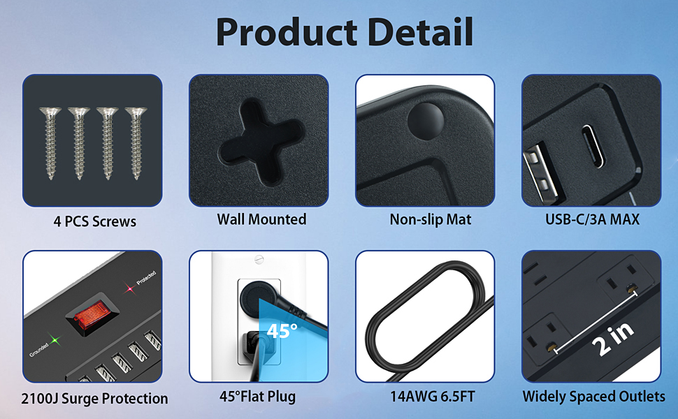 heavy duty extension cord power strip detail