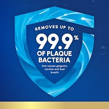 Removes up to 99.9% of plaque bacteria that causes gingivitis, cavities, and bad breath