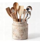Rustic Utensil Holder for Kitchen Countertop - 7.6 inch Ceramic Utensil Crock Farmhouse Cooking U...