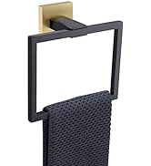 TQKAG Black and Gold Towel Ring Bathroom Hand Towel Holder Stainless Steel Square Towel Bar Hange...