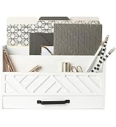 BLU MONACO White Wood Desk Organizers and Storage with Drawer - Bill Mail Organizer and Mail Hold...