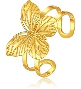 Elegant Gold-Plated Cuff Bracelet for Women, Floral & Butterfly Design Chunky Statement Piece, Hy...