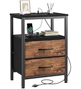 DUMOS Nightstand with Charging Station Built in USB Ports and AC Outlets Bedside Table with Adjus...