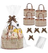 MADHOLLY Bamboo Woven Baskets for Gifts Empty - 4 Set Foldable Sturdy Gift Basket Kit for Wrappin...