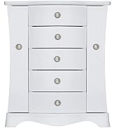RR ROUND RICH DESIGN Jewelry Box - Made of Solid Wood with 4 Drawers Organizer and Built-in Neckl...