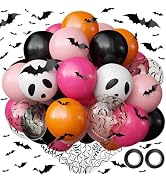 OuMuaMua Halloween Party Decorations Balloons Set, 62Pcs Black Pink Rose Orange Balloons Ghost Ba...