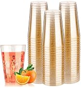 Goodluck 14 oz 50 PCS Gold Glitter Plastic Cups, Disposable Glitter Cups, Elegant Plastic Cocktai...