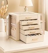 Homeanda Large Jewelry Organizer Box for Women - 2-Layer PU Leather Storage Case for Rings, Earri...