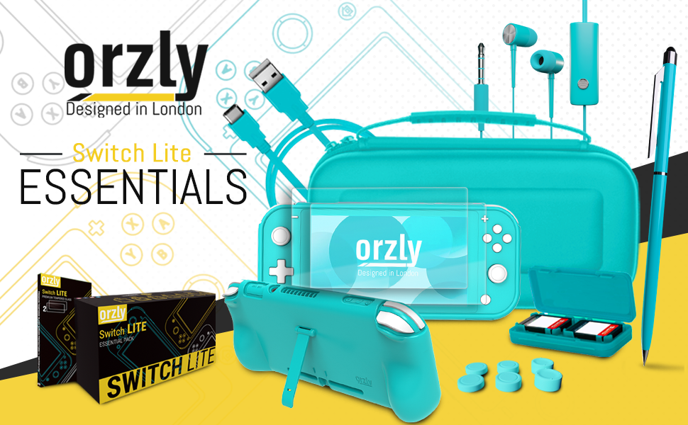 Switch Lite carry case tempered glass screen protector headphones stylus pen USB-C cable thumb grips