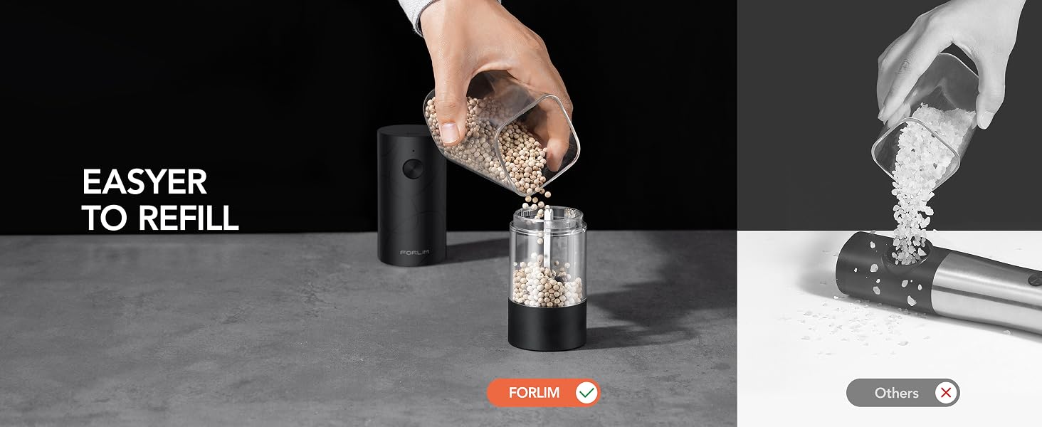 FORLIM grinder with removable clear chamber for easier peppercorn refilling