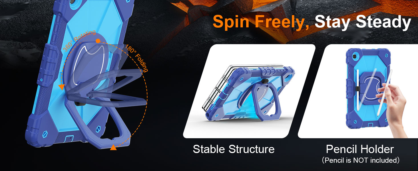 Dinines Shockproof Samsung A11+ Plus & A9+ Plus Tablet case with 360° Rotating Stand Pencil Holder