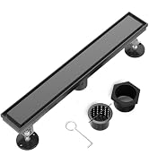 BARONAGE 24-Inch Linear Shower Drain, with 2-in-1 Flat & Tile,Matte Black Insert Cover Brushed 30...