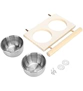 Zjyufy Bird Feeding Dish Cup with Wood Stand Stainless Steel Parrot Food Bowl Water Feeder Cage A...