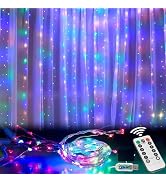 Honche 300Led Cuttable Curtain String Lights 10x10ft with Remote Window Lights for Bedroom Weddin...
