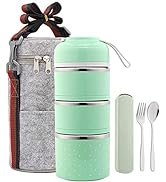 Bento Lunch Box 3 layer Stackable Stainless Steel Thermal Lunch Box with Insulated Lunch Bag and ...