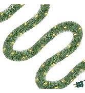 WATERGLIDE 49FT Lighted Christmas Green Garland with 100 Count Clear String Lights, Pre-lit Long ...