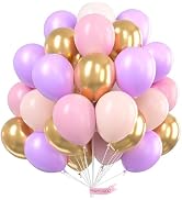 PartyWoo Pink Purple and Gold Balloons 66pcs 12 Inch Baby Pastel Light Pale Pink Purple Metallic ...