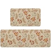 Artoid Mode Pumpkins Fall Kitchen Mats Set of 2, Autumn Maple Leaves Home Decor Low-Profile Kitch...