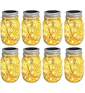 HXWEIYE 8 Pack Solar Mason Jar Lights Lanterns,Jars & Hangers Included,30LED Waterproof Hanging O...