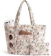 Bagstellar Quilted Tote Bag for Women, Puffer Cotton Work Laptop Tote Teacher Nurse Shoulder Purs...