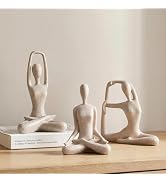 Ni-JASW Sandstone Yoga Figurines Set of 3, Resin Meditation Spiritual Zen Decor for Shelf Desk Ta...