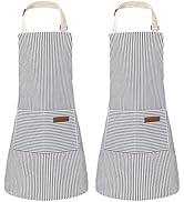 XLSXEXCL 2 Pack Stripes Kids Apron, Kids Cooking Aprons with 2 Pockets, Cute Aprons for Cooking f...
