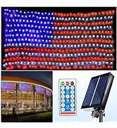 Solar American Flag String Lights - Waterproof 420 Led Solar Powered Flag Net Light for 4th of Ju...