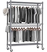 Homdox 3 Shelves Wire Shelving Clothing Rolling Rack Heavy Duty Commercial Grade Garment Rack wit...