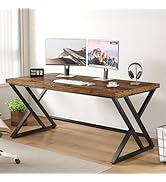 LVB Rustic Computer Desk, Metal Wood Home Office Desk, Industrial Simple Study Executive Desk for...