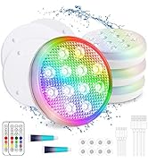 TEPENAR Rechargeable Pool Lights with Remote: (4Pack) Submersible Led Light Battery Operated Wate...