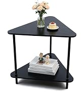 TECHYAP Black Triangle Corner End Table, 22" Small Side Table 2-Tier | Night Stand with Storage S...