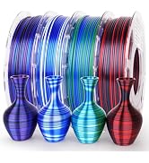AMOLEN Silk PLA 3D Printer Filament Bundle, Multicolor Gradient Rainbow PLA 1.75mm Pack, Shiny Fa...
