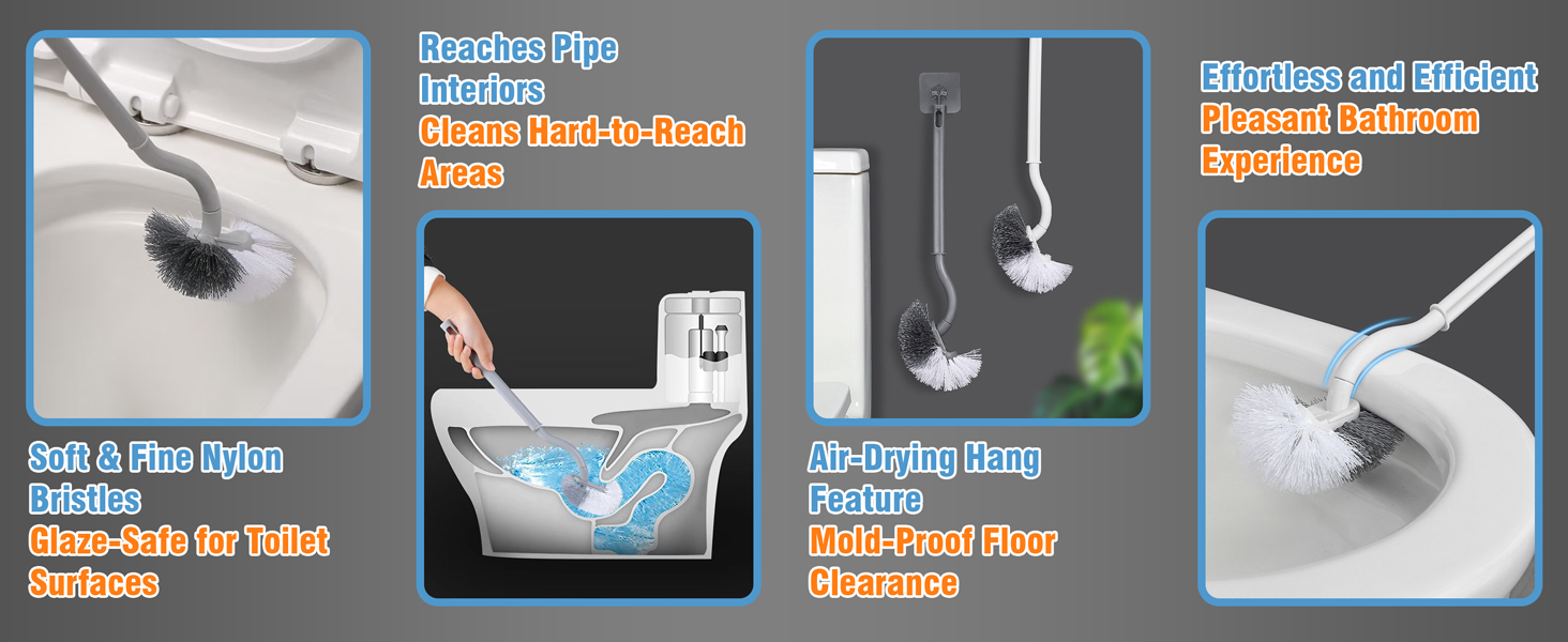 Soft & Fine Nylon Bristles, Glaze-Safe for Toilet Surfaces, Reaches Pipe Interiors