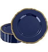 Hioasis 60pcs Blue plastic plates - Blue and Gold Disposable Plates, 10.25 inch Plastic Dessert P...