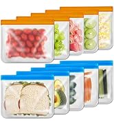 SHUOGUO 10 Pack Reusable Sandwich Bag Dishwasher Safe, Silicone Leakproof Reusable Freezer Bags, ...