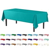 Exquisite 12-Pack - Premium Plastic Tablecloth 54in. x 108in. Rectangle Table Cover - Aqua Blue