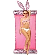 POZA Inflatable Pink Bunny Water Hammock - Luxurious Pool Float Lounger Filled With Silver Confet...