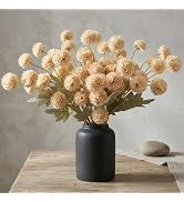Hananona 12 Pcs Artificial Chrysanthemum Flowers, Beige Kiku Pom Pom Mums Flower Fall Faux Floral...
